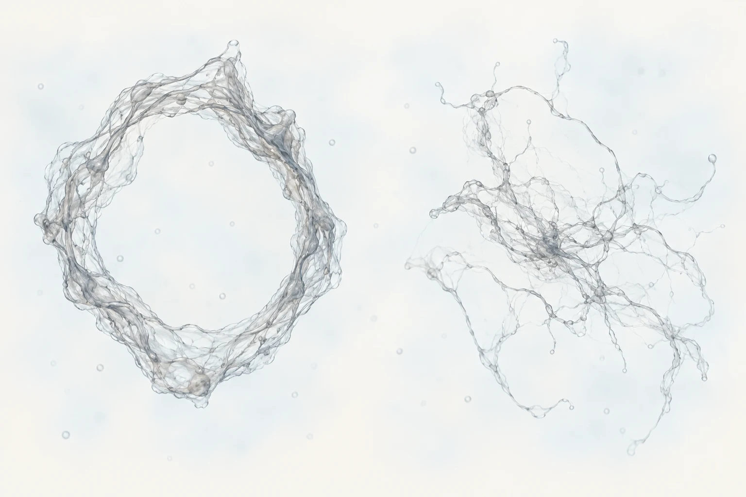 Comparison of a single ring-shaped floater and diffuse wispy floaters in the vitreous.