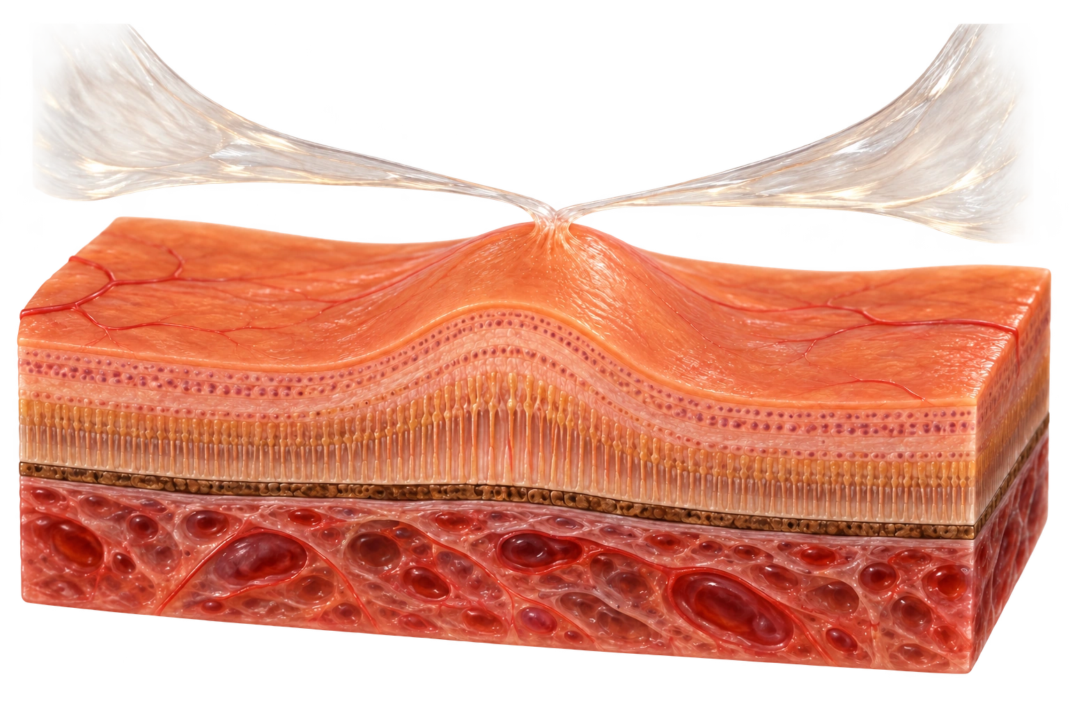A thin layer of vitreous remains attached at the centre of the macula, pulling the retinal tissue upwards without a full-thickness hole.