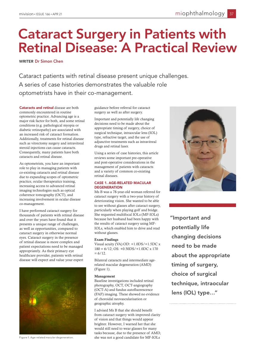 《Cataract Surgery in Patients with Retinal Disease: A Practical Review》文章首頁