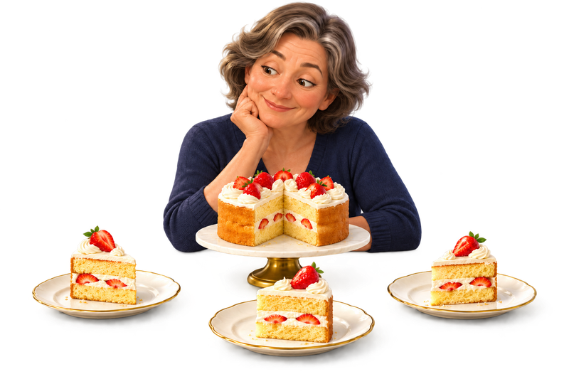 A cake can be shared more widely, but the total amount does not grow. This is an analogy, not an exact model of how an implant distributes light.