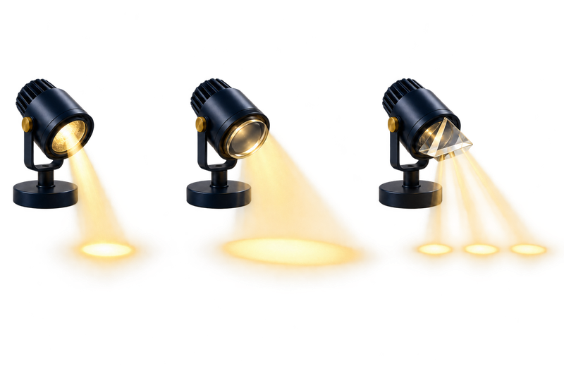 Another analogy: one spotlight concentrated in one place, spread over a wider area, or directed to several places. Lens implants use different optical mechanisms; this is not a measured intensity or equal-share diagram.