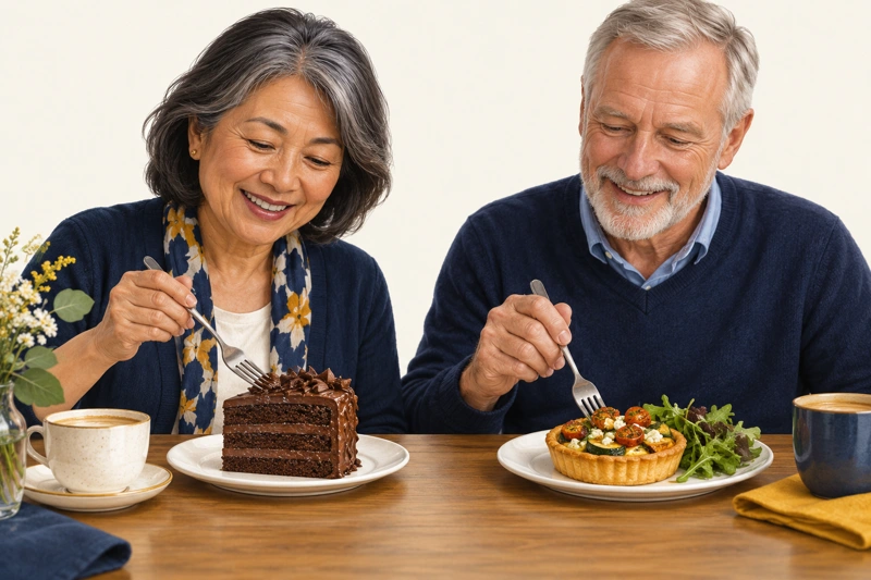 Different tastes, equally valid: enjoying a sweet cake or preferring something savoury.