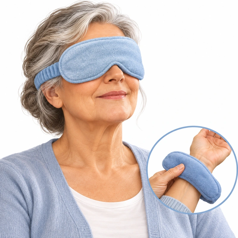 Warm the closed eyelids. Test the mask on your wrist before putting it on.