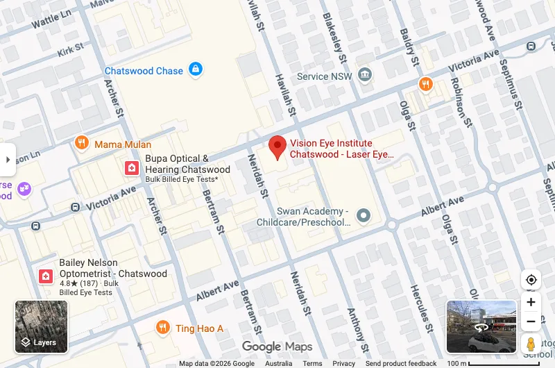 Map showing Vision Eye Institute Chatswood at 270 Victoria Avenue