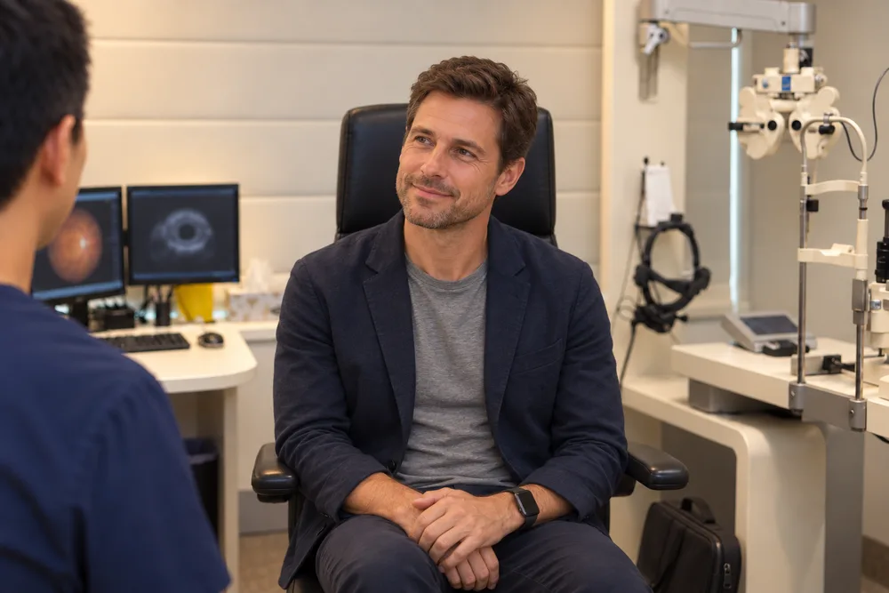 A man listening to the surgeon during a consultation