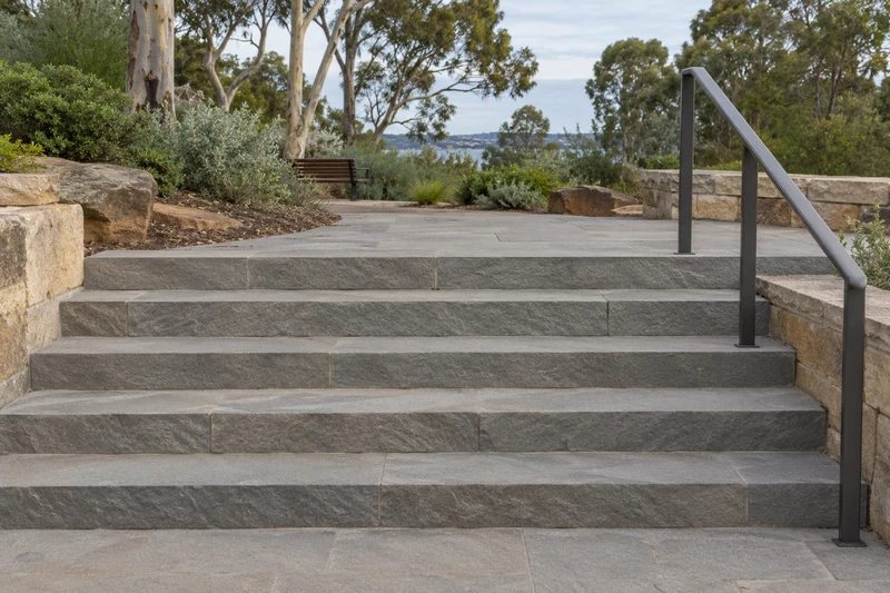 Grey stone steps in an Australian garden
