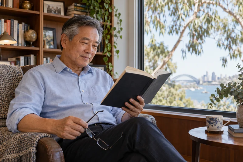 Comfortable reading depends on font size, viewing distance, lighting and the task, as well as the implant. Illustrative scene.