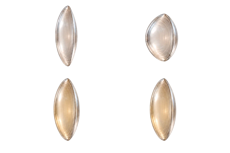 Four clear natural lenses compare distance and near focus: a younger lens becomes rounder for near work, while an older lens changes shape much less.