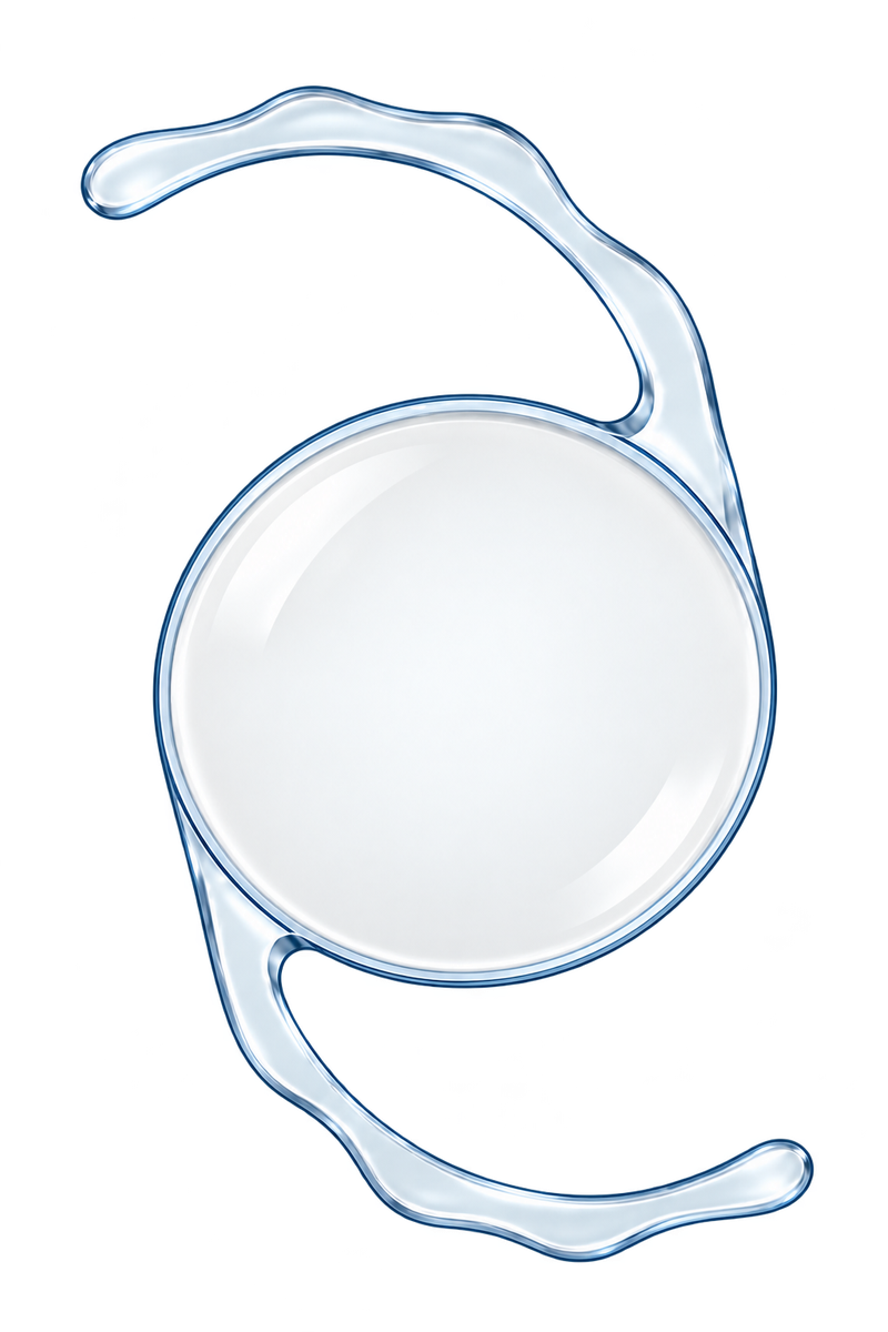 Sulcoflex lens and its two curved supporting arms.