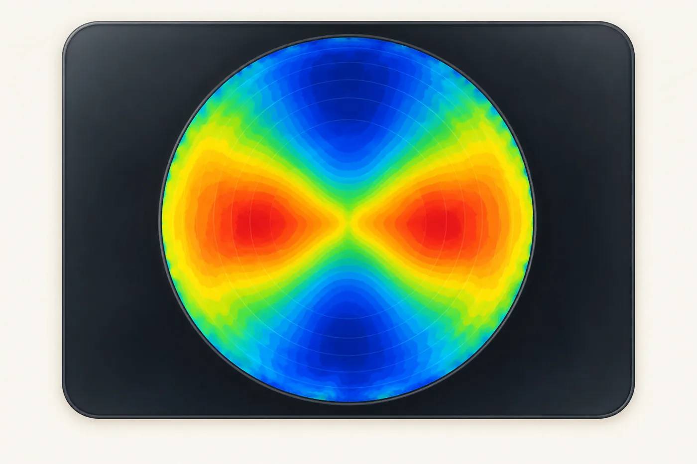 Illustration of a colour-coded corneal topography map showing a bow-tie pattern of regular astigmatism.